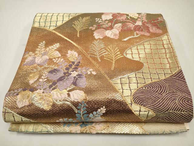平和屋着物◎六通柄袋帯 唐織 流水枝花文 金糸 引箔 正絹 逸品 CAAP8007ft