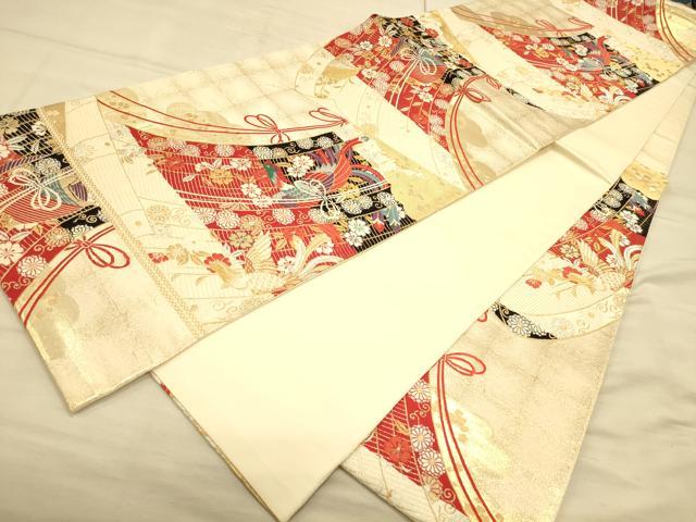 平和屋着物◎六通柄袋帯 唐織 几帳花鳥文 金銀糸 引箔 正絹 逸品 CAAP8033ft