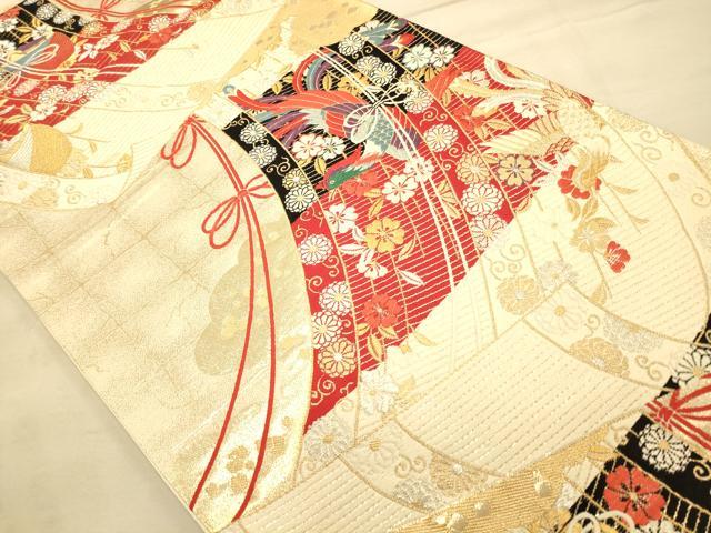 平和屋着物◎六通柄袋帯 唐織 几帳花鳥文 金銀糸 引箔 正絹 逸品 CAAP8033ft