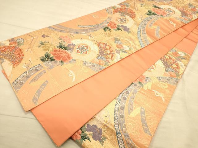 平和屋着物◎六通柄袋帯 唐織 花鼓文 金糸 引箔 正絹 逸品 CAAP8038ft