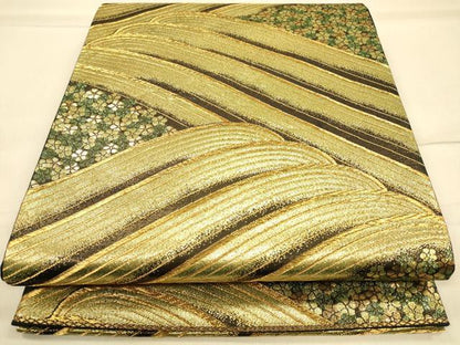 平和屋着物◎六通柄袋帯 立波花文 金糸 引箔 正絹 逸品 CAAP8050ft