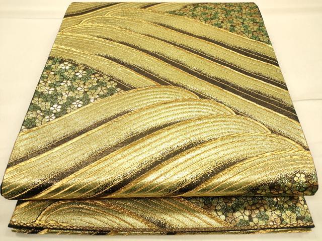 平和屋着物◎六通柄袋帯 立波花文 金糸 引箔 正絹 逸品 CAAP8050ft