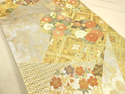 平和屋着物◎六通柄袋帯　唐織　吉祥花文　金銀糸　引箔　正絹　逸品　CAAP8063ft