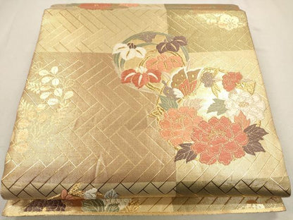 平和屋着物◎六通柄袋帯 唐織 花丸文 金糸 引箔 正絹 逸品 CAAP8108ft