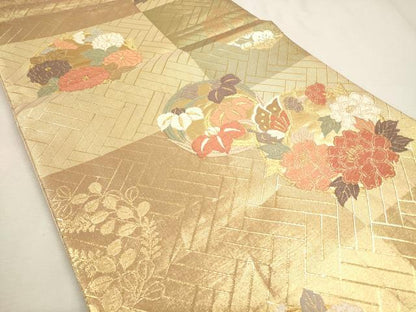 平和屋着物◎六通柄袋帯 唐織 花丸文 金糸 引箔 正絹 逸品 CAAP8108ft