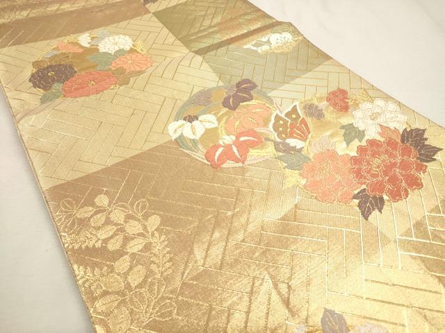 平和屋着物◎六通柄袋帯 唐織 花丸文 金糸 引箔 正絹 逸品 CAAP8108ft
