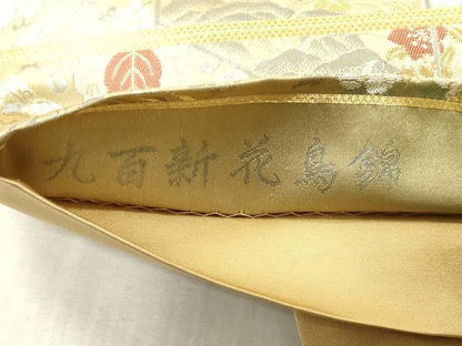 平和屋着物◎六通柄袋帯 九百新花鳥錦 孔雀花文 金銀糸 引箔 正絹 逸品 CAAP8109ft