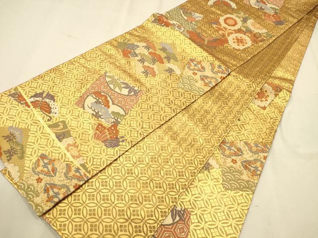 平和屋着物◎佐賀錦 六通柄袋帯 唐織 色紙吉祥花文 金糸 正絹 逸品 CAAP8133ft