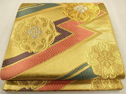 平和屋着物◎六通柄袋帯 正倉院花文 金銀糸 引箔 正絹 逸品 CAAP8139ft