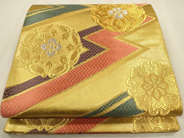 平和屋着物◎六通柄袋帯 正倉院花文 金銀糸 引箔 正絹 逸品 CAAP8139ft