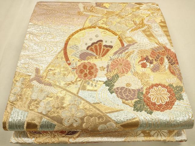 平和屋着物◎六通柄袋帯 流水吉祥花鳥文 金銀糸 引箔 正絹 逸品 CAAP8157ft