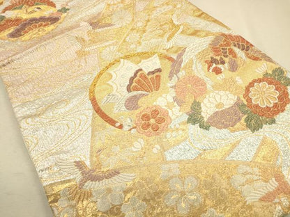 平和屋着物◎六通柄袋帯 流水吉祥花鳥文 金銀糸 引箔 正絹 逸品 CAAP8157ft