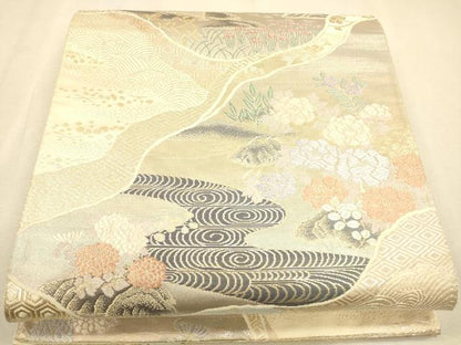 平和屋着物◎六通柄袋帯 桃山絵巻 道長風景文 金糸 引箔 正絹 逸品 CAAP8200ft