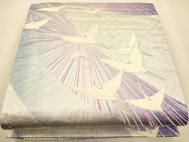 平和屋着物◎佐賀錦　六通柄袋帯　唐織　群鶴文　金銀糸　正絹　逸品　CAAP8217ft