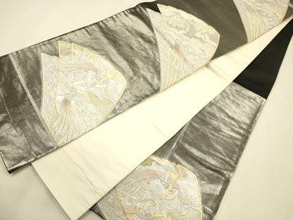 平和屋着物◎六通柄袋帯 扇面花鳥文 金糸 引箔 正絹 逸品 CAAP8254ft