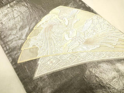 平和屋着物◎六通柄袋帯 扇面花鳥文 金糸 引箔 正絹 逸品 CAAP8254ft