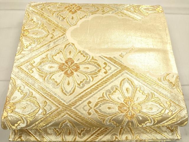 平和屋着物◎六通柄袋帯 雲取り花菱文 金糸 引箔 正絹 逸品 CAAP8270ft