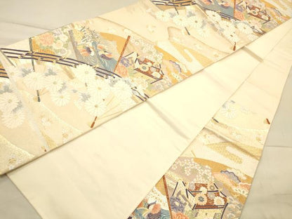 平和屋着物◎六通柄袋帯 唐織 渡り橋鴛鴦花文 金銀糸 正絹 逸品 CAAP8279ft