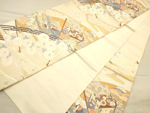 平和屋着物◎六通柄袋帯 唐織 渡り橋鴛鴦花文 金銀糸 正絹 逸品 CAAP8279ft