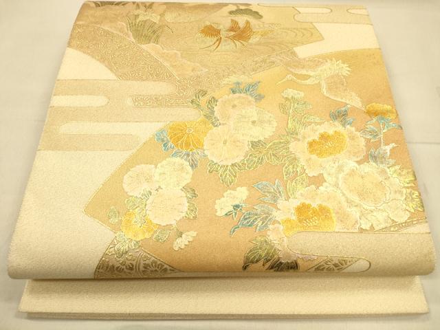 平和屋着物◎太鼓柄袋帯 綴れ エ霞地紙花鳥文 金銀彩 正絹 逸品 CAAP8294ft