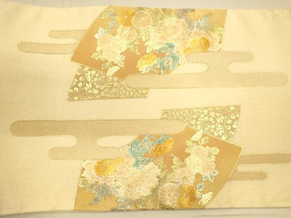 平和屋着物◎太鼓柄袋帯 綴れ エ霞地紙花鳥文 金銀彩 正絹 逸品 CAAP8294ft