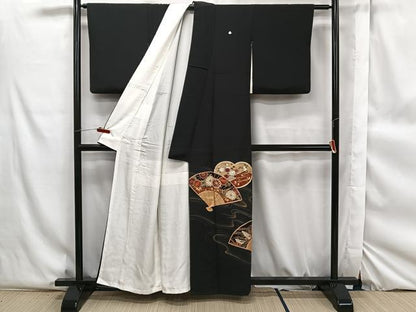 平和屋着物■豪華黒留袖　駒刺繍　扇面舞花文　金彩　正絹　逸品　CAAP9216xi