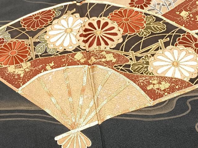 平和屋着物■豪華黒留袖　駒刺繍　扇面舞花文　金彩　正絹　逸品　CAAP9216xi