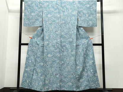 平和屋着物▽上質な小紋　単衣　更紗花蝶唐草文　金彩　正絹　逸品　CAAQ0002vf