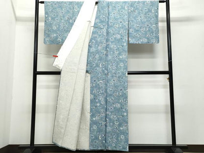 平和屋着物▽上質な小紋　単衣　更紗花蝶唐草文　金彩　正絹　逸品　CAAQ0002vf
