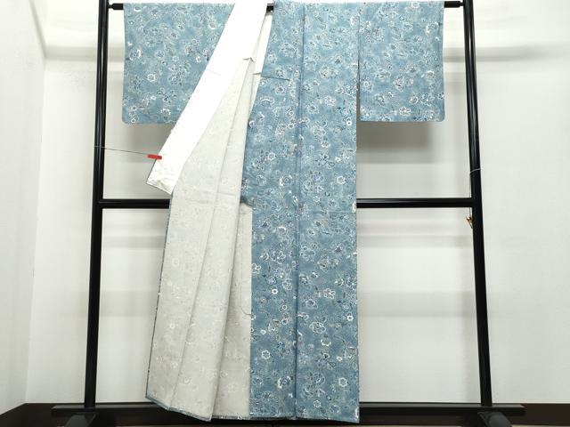 平和屋着物▽上質な小紋　単衣　更紗花蝶唐草文　金彩　正絹　逸品　CAAQ0002vf