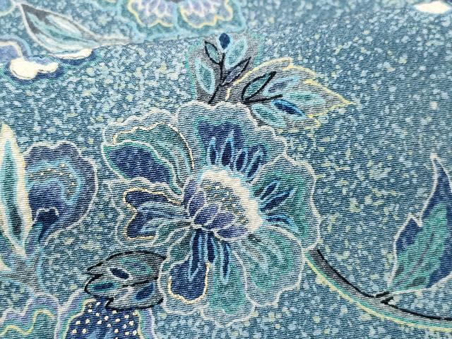 平和屋着物▽上質な小紋　単衣　更紗花蝶唐草文　金彩　正絹　逸品　CAAQ0002vf