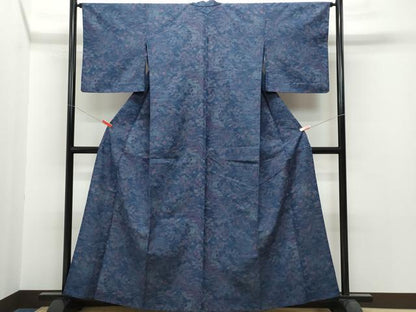 平和屋着物▽上質な紬 単衣 御所車草花文 正絹 逸品 CAAQ0005vf