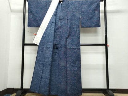 平和屋着物▽上質な紬 単衣 御所車草花文 正絹 逸品 CAAQ0005vf