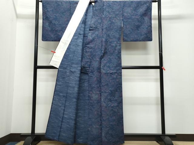 平和屋着物▽上質な紬 単衣 御所車草花文 正絹 逸品 CAAQ0005vf