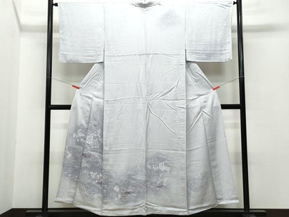平和屋着物▽訪問着 単衣 風景渡り橋草花文 正絹 逸品 CAAQ0008vf