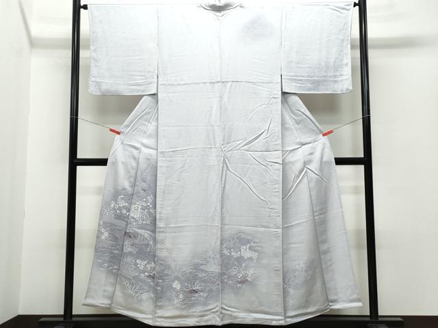 平和屋着物▽訪問着 単衣 風景渡り橋草花文 正絹 逸品 CAAQ0008vf