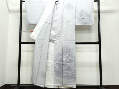 平和屋着物▽訪問着 単衣 風景渡り橋草花文 正絹 逸品 CAAQ0008vf