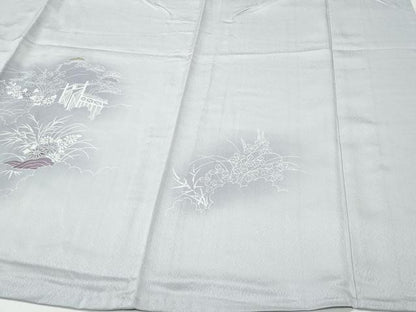平和屋着物▽訪問着 単衣 風景渡り橋草花文 正絹 逸品 CAAQ0008vf
