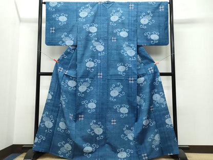 平和屋着物▽上質な紬 単衣 菊唐草文 正絹 逸品 CAAQ0009vf