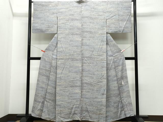 平和屋着物▽野の陶人 加藤唐九郎 陶彩染 膨れ織り 小紋 単衣 霞文 正絹 逸品 CAAQ0012vf