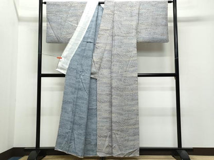 平和屋着物▽野の陶人 加藤唐九郎 陶彩染 膨れ織り 小紋 単衣 霞文 正絹 逸品 CAAQ0012vf
