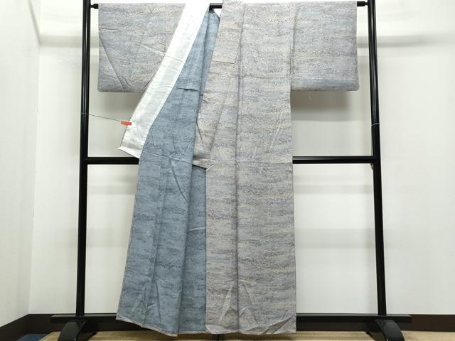 平和屋着物▽野の陶人 加藤唐九郎 陶彩染 膨れ織り 小紋 単衣 霞文 正絹 逸品 CAAQ0012vf