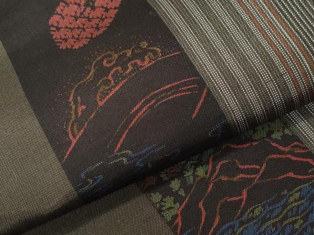 平和屋着物▽上質な紬 単衣 千鳥 立波遠山草木文 正絹 逸品 CAAQ0014vf