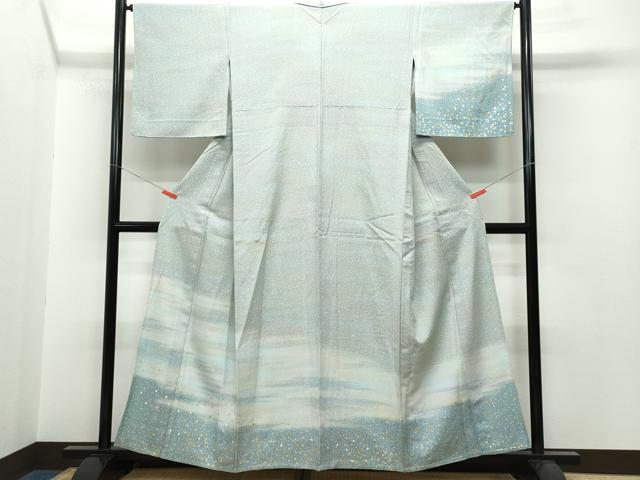 平和屋着物▽訪問着 単衣 刺繍 箔散らし 霞文 金彩 やまと誂製 正絹 逸品 CAAQ0015vf