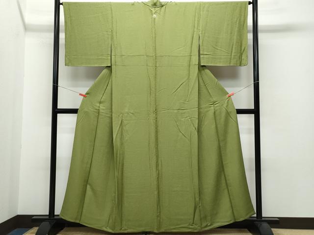 平和屋着物▽上質な色無地 単衣 飛鳥花地紋 海松色 正絹 逸品 CAAQ0017vf
