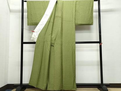 平和屋着物▽上質な色無地 単衣 飛鳥花地紋 海松色 正絹 逸品 CAAQ0017vf
