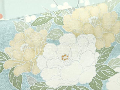 平和屋着物▽訪問着 単衣 刺繍 扇面草花文 正絹 逸品 CAAQ0018vf
