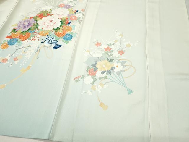 平和屋着物▽訪問着 単衣 刺繍 扇面草花文 正絹 逸品 CAAQ0018vf