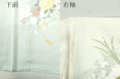 平和屋着物▽訪問着 単衣 刺繍 扇面草花文 正絹 逸品 CAAQ0018vf