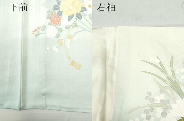 平和屋着物▽訪問着 単衣 刺繍 扇面草花文 正絹 逸品 CAAQ0018vf